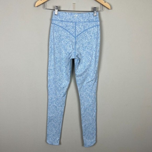 Gymshark Dry Leggings XS Light Blue White Fleur Moisture Management Active Yoga - Picture 2 of 8